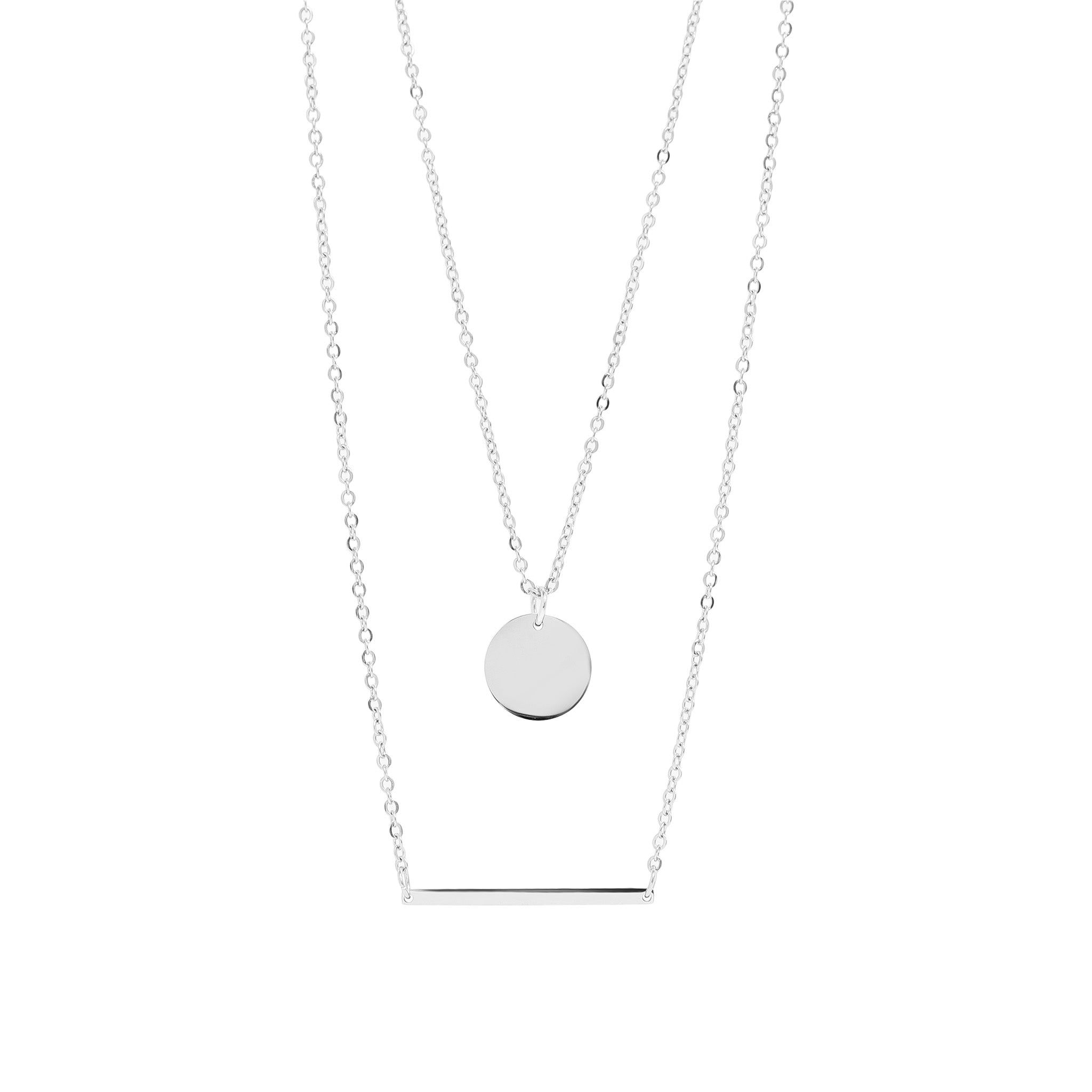 18K Gold PVD Stainless Steel Circle and Bar Layered Chain Blank Necklace