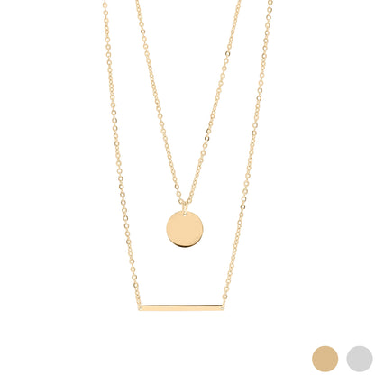 18K Gold PVD Stainless Steel Circle and Bar Layered Chain Blank Necklace
