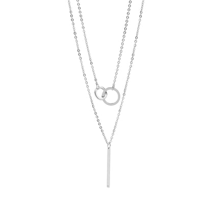 18K Gold PVD Stainless Steel Interlocked Circle and Bar Layered Charm Necklace