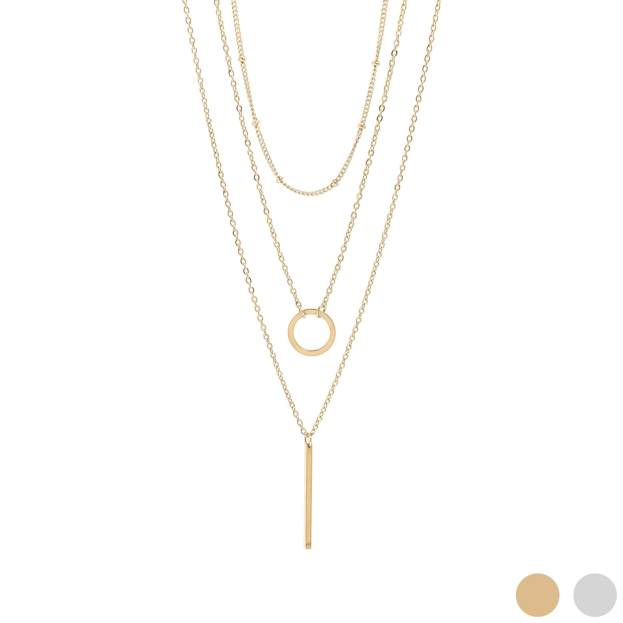 18K Gold PVD Stainless Steel 3 Row Layered Chain Necklace
