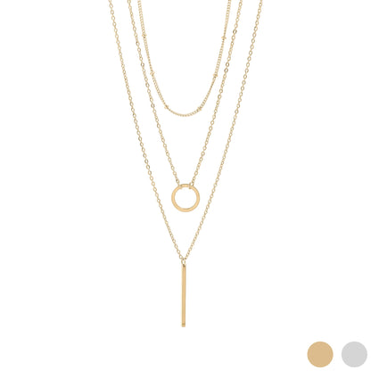18K Gold PVD Stainless Steel 3 Row Layered Chain Necklace
