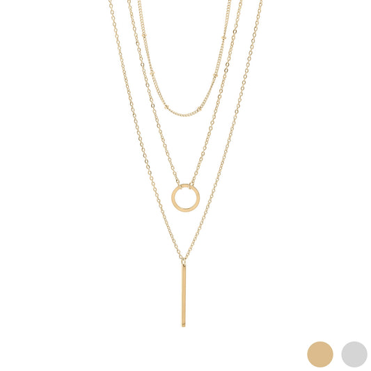 18K Gold PVD Stainless Steel 3 Row Layered Chain Necklace