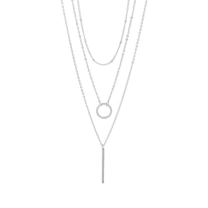 18K Gold PVD Stainless Steel 3 Row Layered Chain Necklace