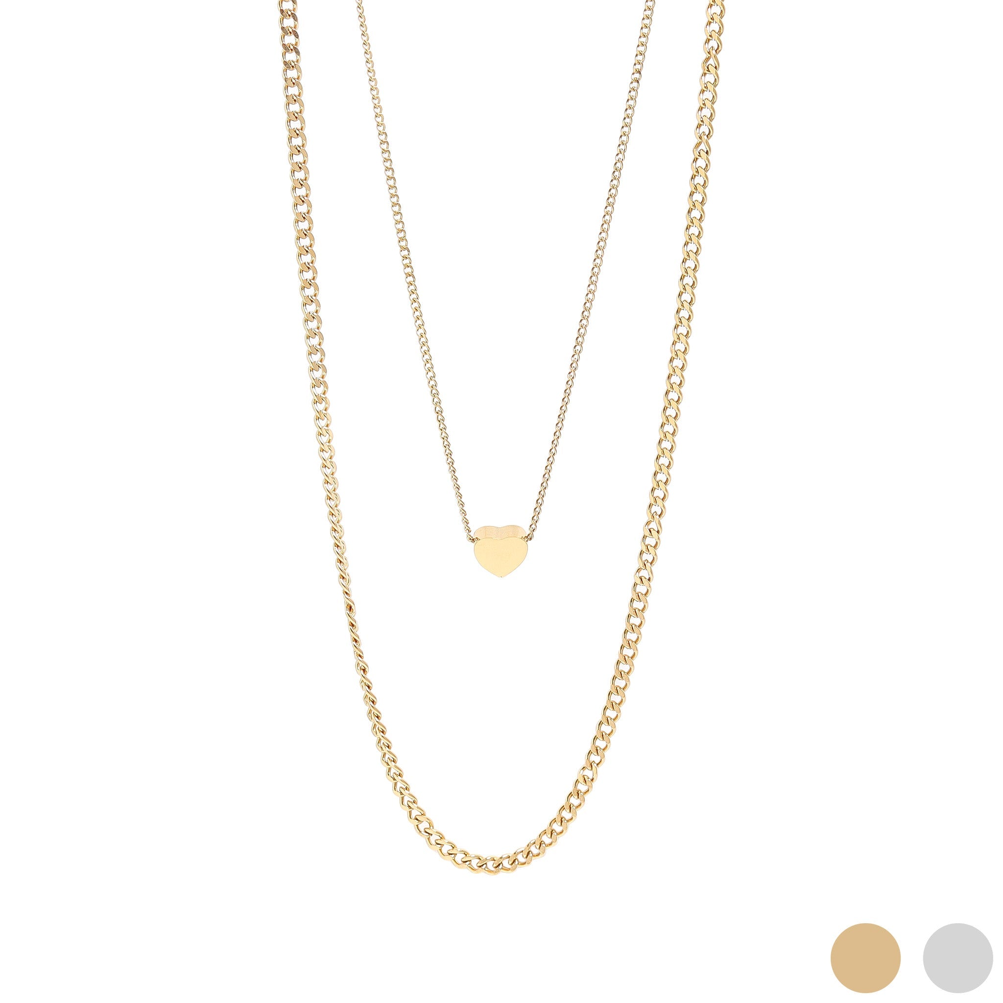 18K Gold PVD Stainless Steel Blank Heart Pendant Layered Necklace
