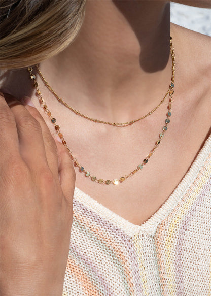 18K Gold PVD Stainless Steel Circle & Satellite Chain Layered Necklace