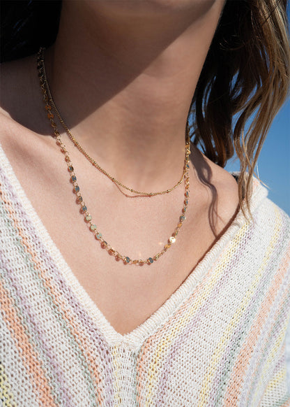 18K Gold PVD Stainless Steel Circle & Satellite Chain Layered Necklace