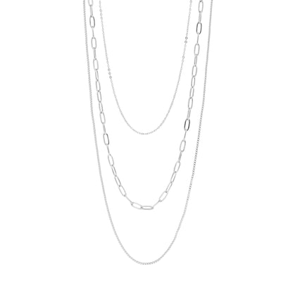 18K Gold PVD Stainless Steel Loop, Box, and Paperclip Layered Chain Necklace