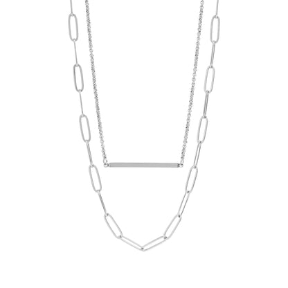 18K Gold PVD Stainless Steel Paperclip Layered Blank Bar Necklace