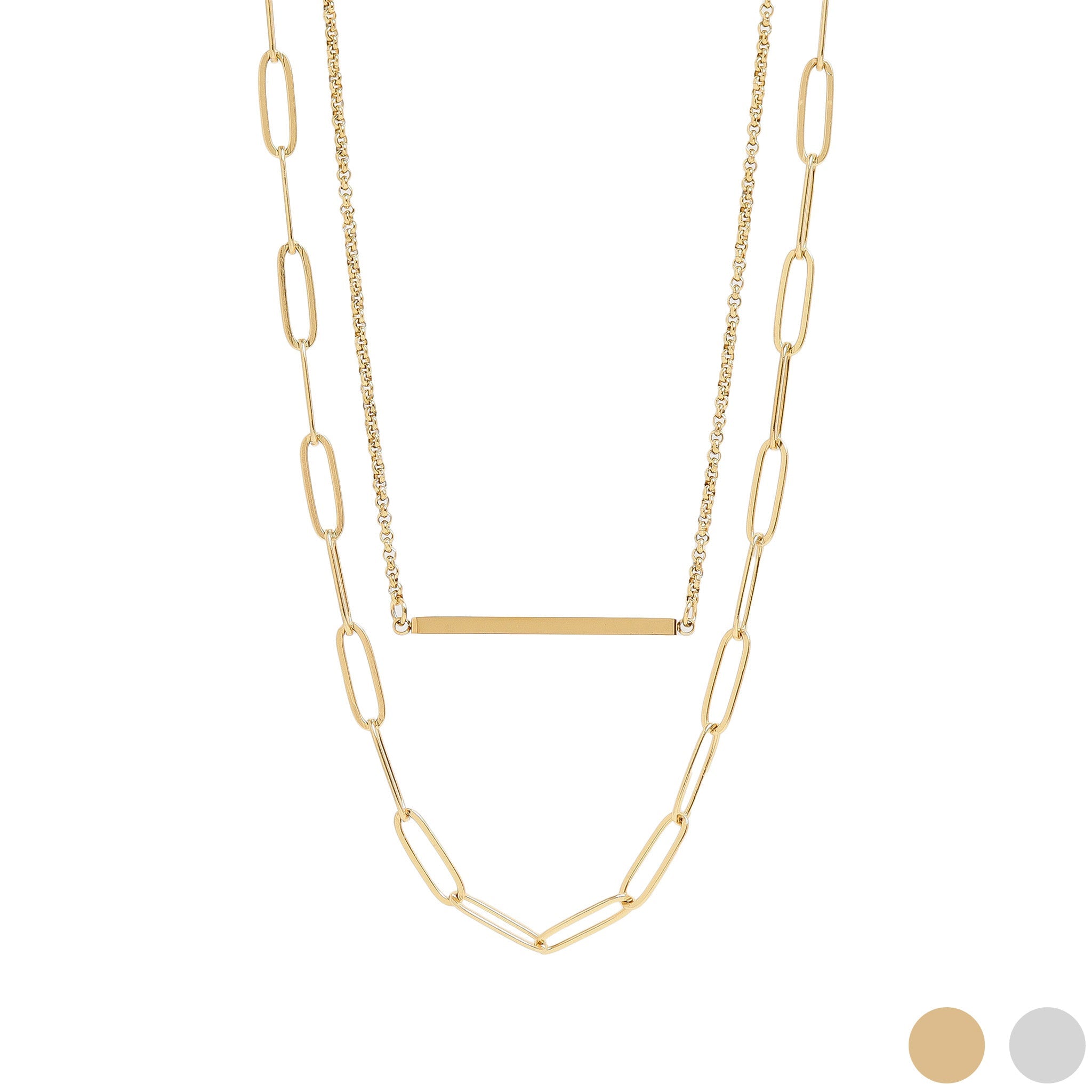 18K Gold PVD Stainless Steel Paperclip Layered Blank Bar Necklace