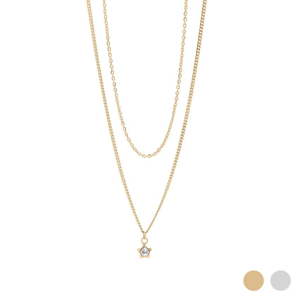 18K Gold PVD Stainless Steel Layered Star Charm Necklace