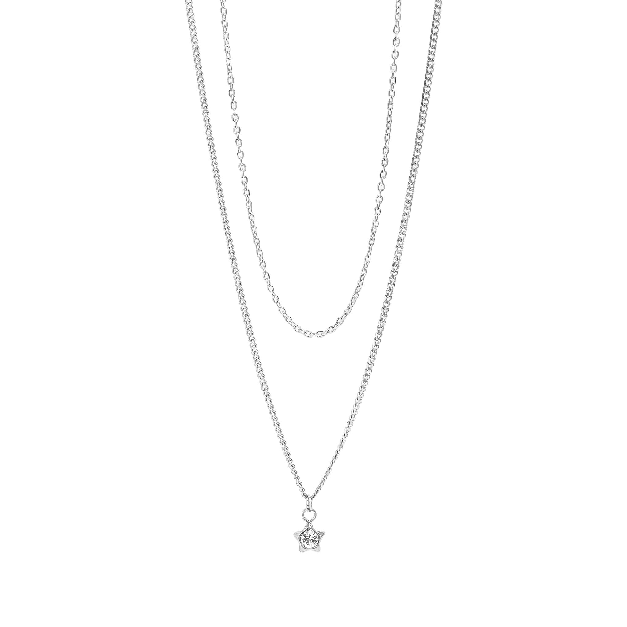 18K Gold PVD Stainless Steel Layered Star Charm Necklace