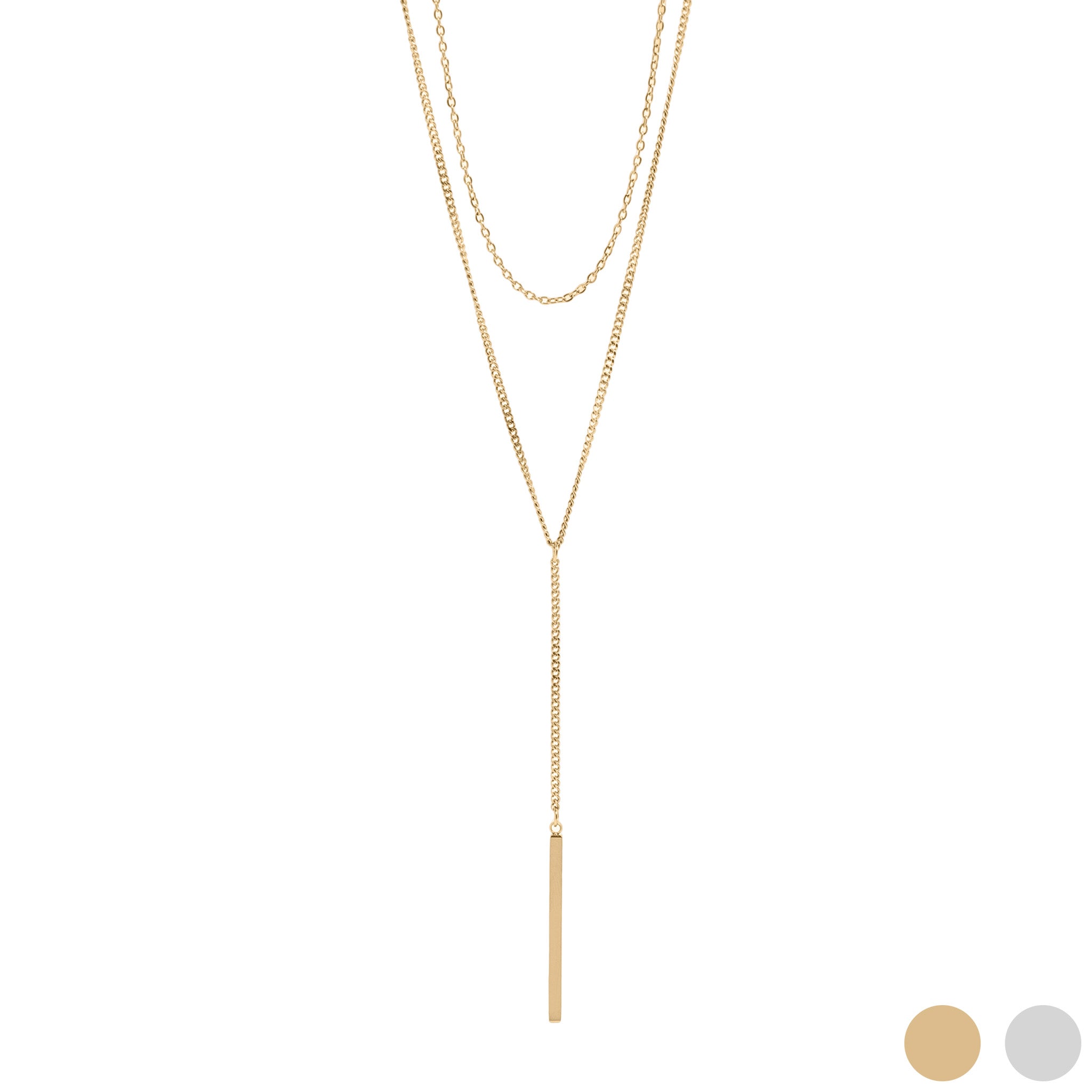 18K Gold PVD Stainless Steel Y-Shaped Bar Pendant Layered Lariat Necklace