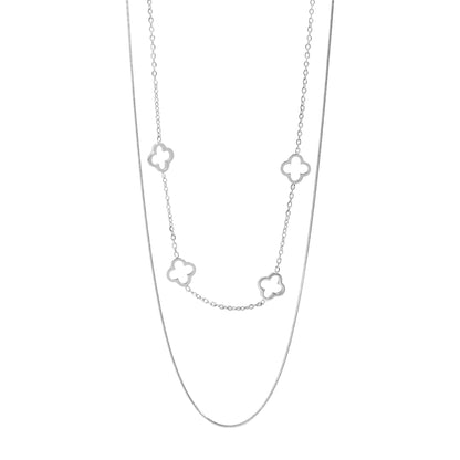 18K Gold PVD Stainless Steel Layered Clover Charm Necklace