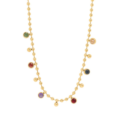18K Gold PVD Stainless Steel Multicolor Beaded Charm Necklace