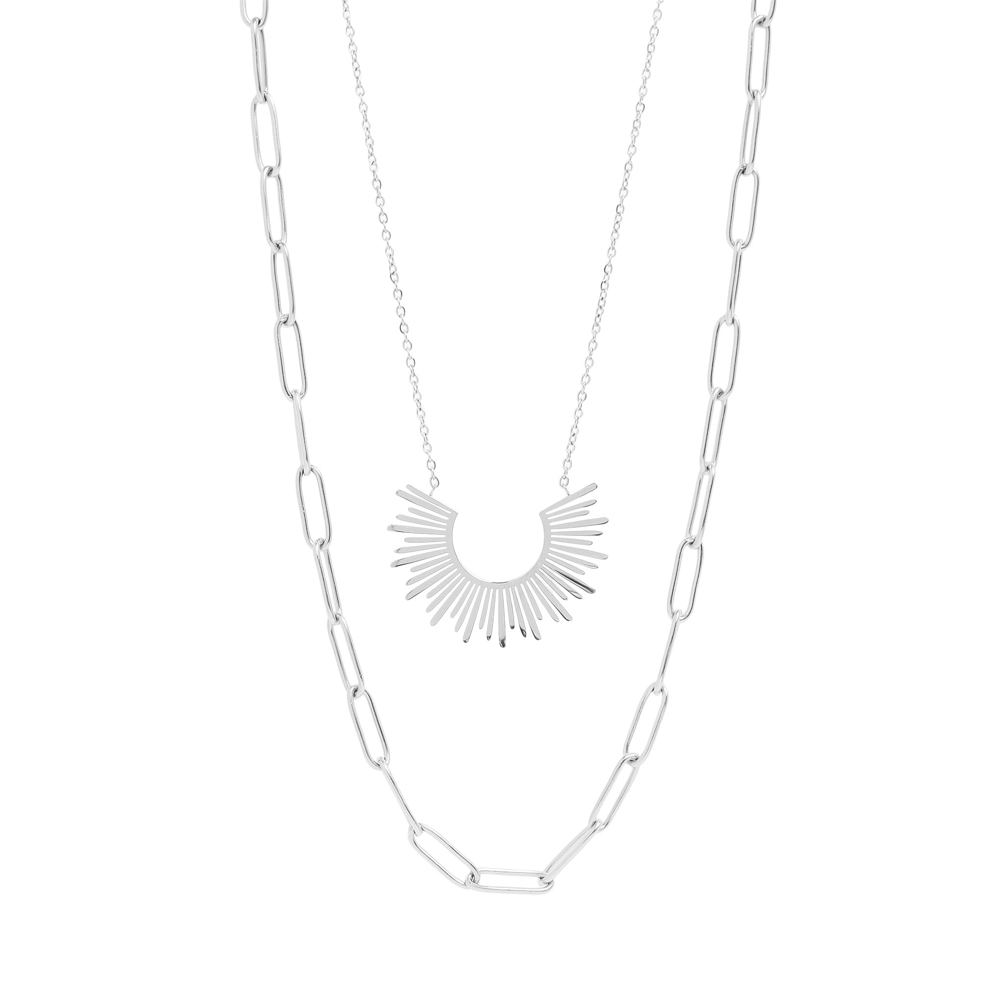 18K Gold PVD Layered Paperclip and Loop Chain Charm Necklace