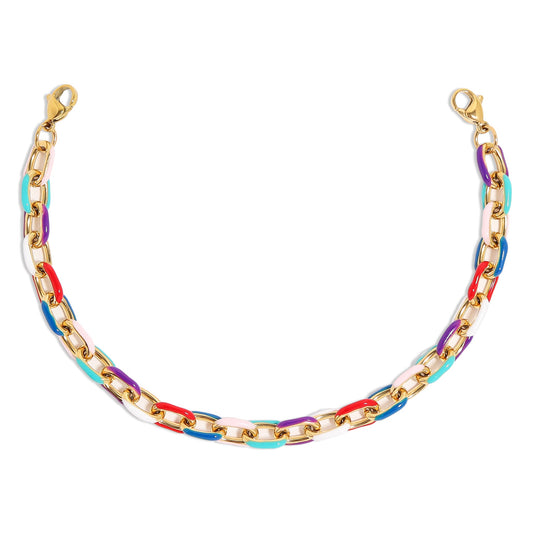 18K Gold PVD Stainless Steel Multi-Colored Cable Chunky Trucker Hat Chain