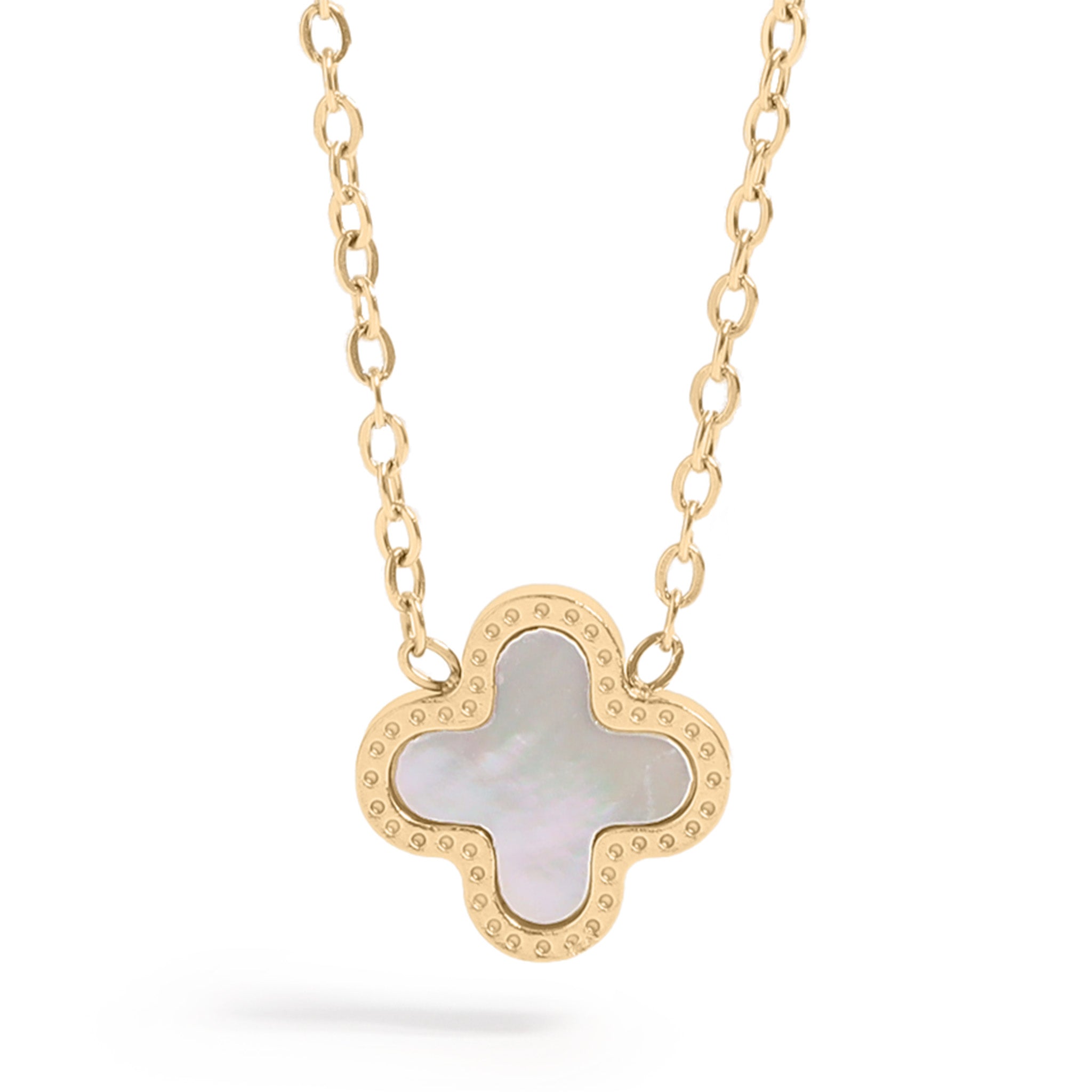 18K Gold PVD Stainless Steel Lucky Clover Charm Necklace