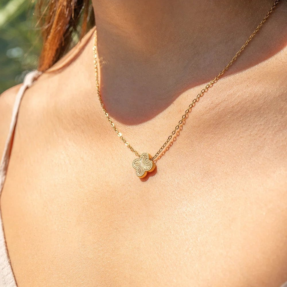 18K Gold PVD Stainless Steel Lucky Clover Charm Necklace
