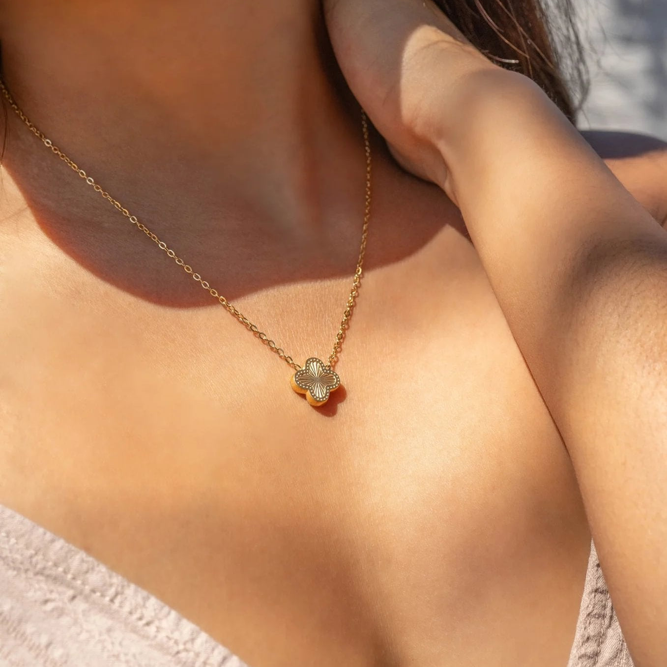 18K Gold PVD Stainless Steel Lucky Clover Charm Necklace