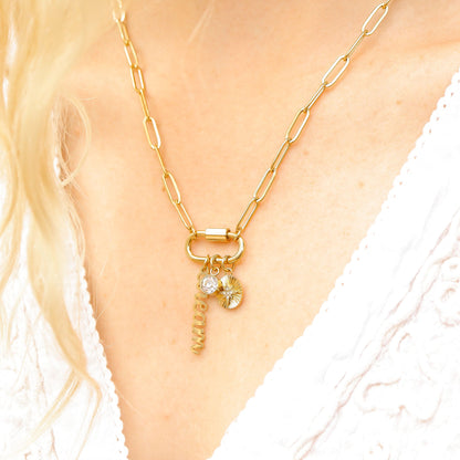 18K Gold PVD Stainless Steel Carabiner Dream Charm Paperclip Necklace