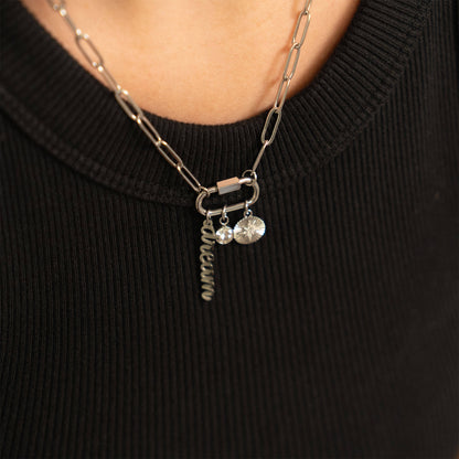 18K Gold PVD Stainless Steel Carabiner Dream Charm Paperclip Necklace