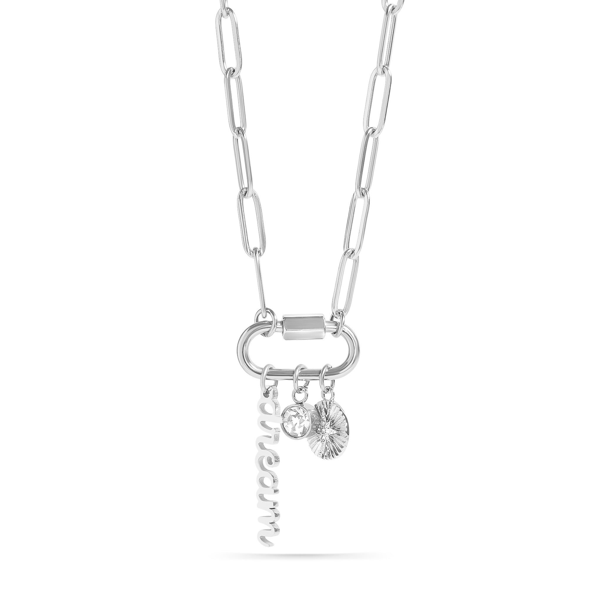 18K Gold PVD Stainless Steel Carabiner Dream Charm Paperclip Necklace