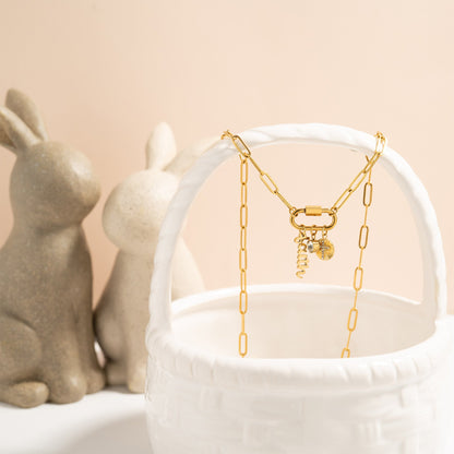 18K Gold PVD Stainless Steel Paperclip Carabiner Charm Holder Necklace