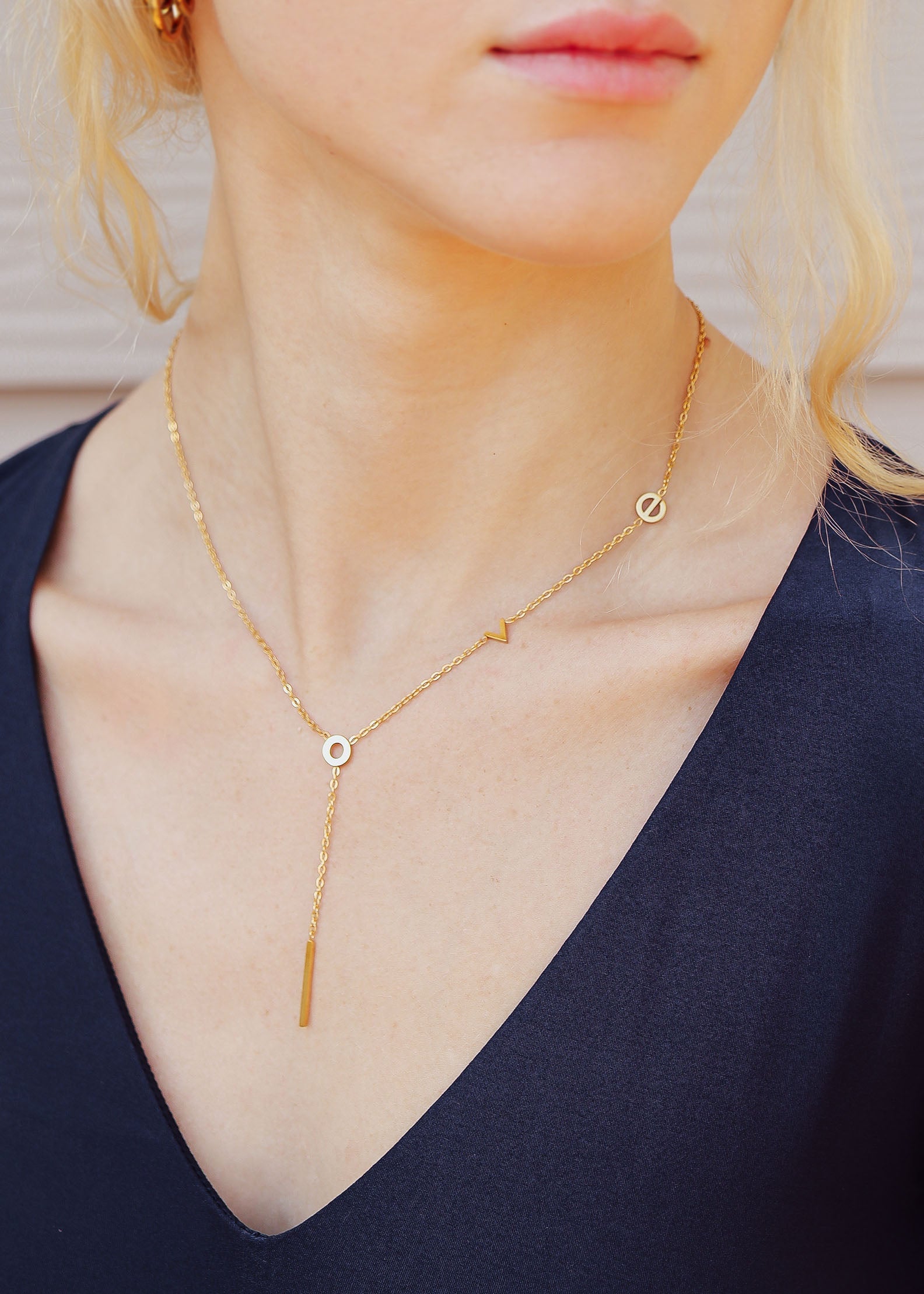 18K Gold PVD Stainless Steel LOVE Lariat Necklace