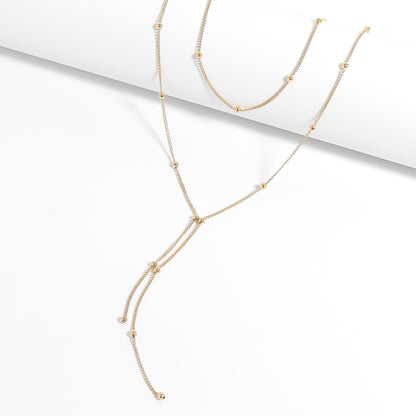 18K Gold PVD Stainless Steel Lariat Necklace Double Ball Bead