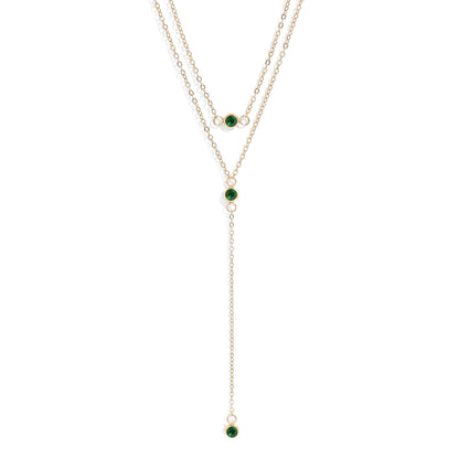 18K Gold PVD Stainless Steel Lariat Necklace CZ Stone Necklace