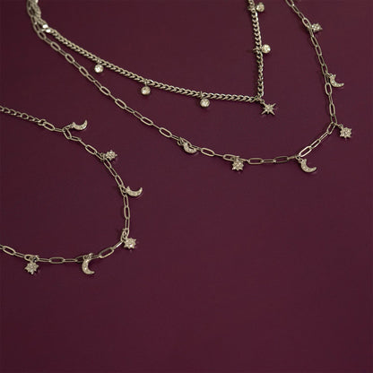 Stainless Steel Moon & Compass Star Charm Necklace