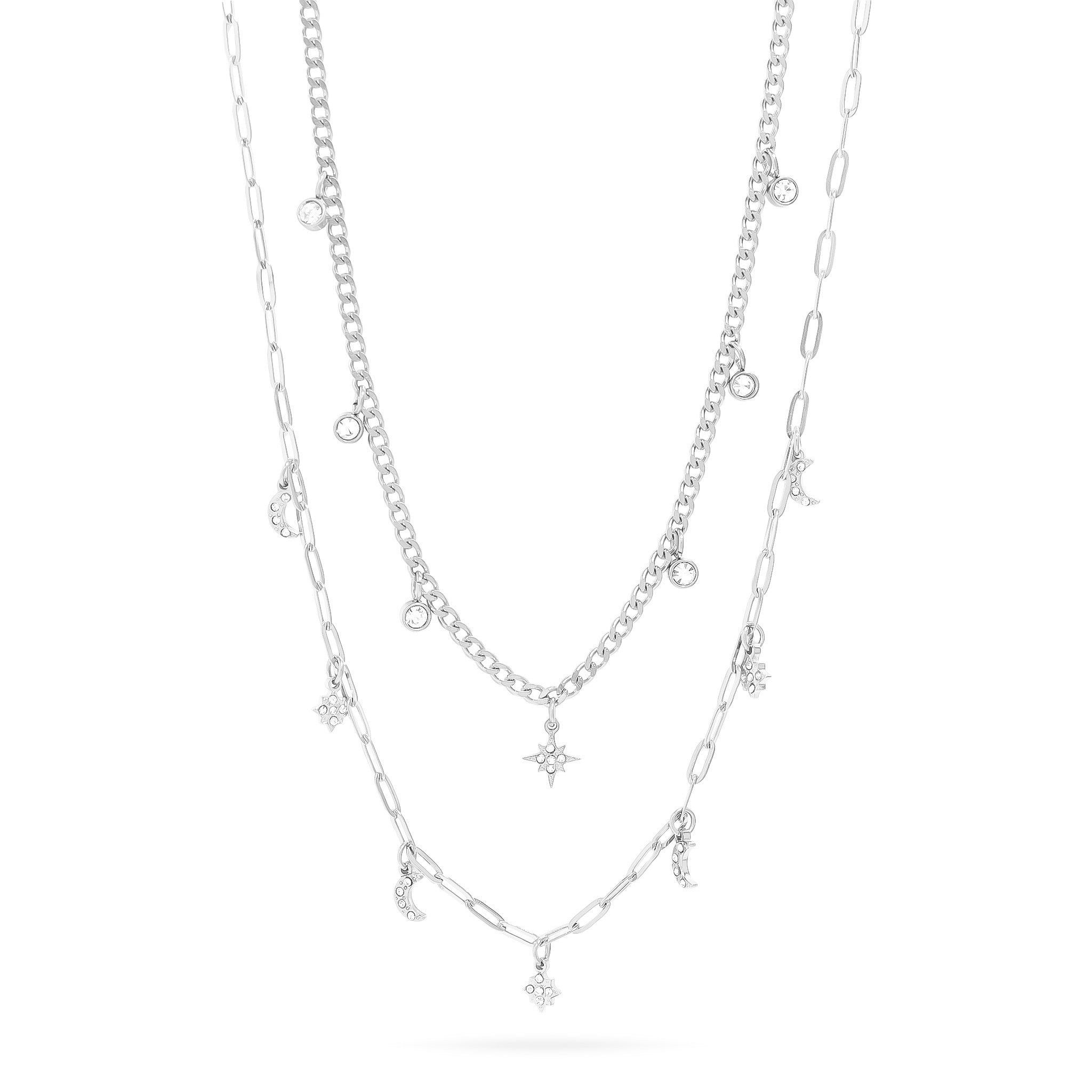 Stainless Steel Moon & Compass Star Charm Necklace