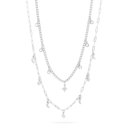 Stainless Steel Moon & Compass Star Charm Necklace