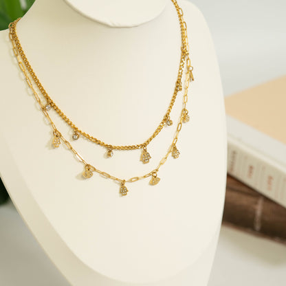 18K Gold PVD Hamsa & Evil Eye Convertible Charm Necklace