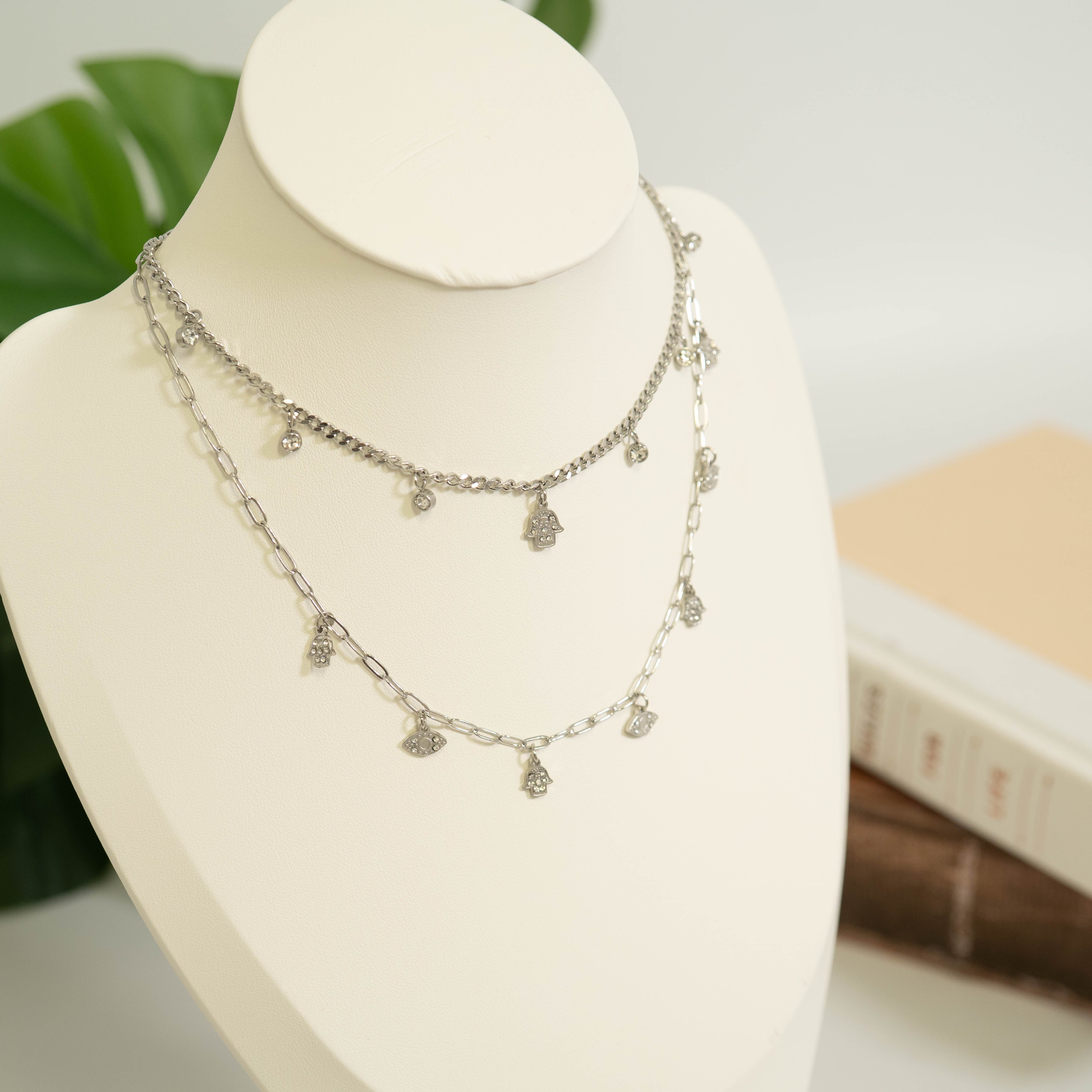 18K Gold PVD Hamsa & Evil Eye Convertible Charm Necklace