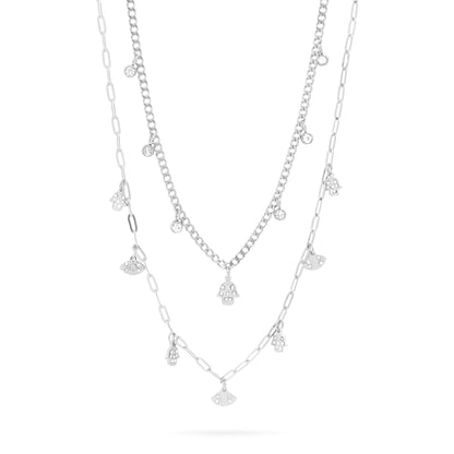 18K Gold PVD Hamsa & Evil Eye Convertible Charm Necklace