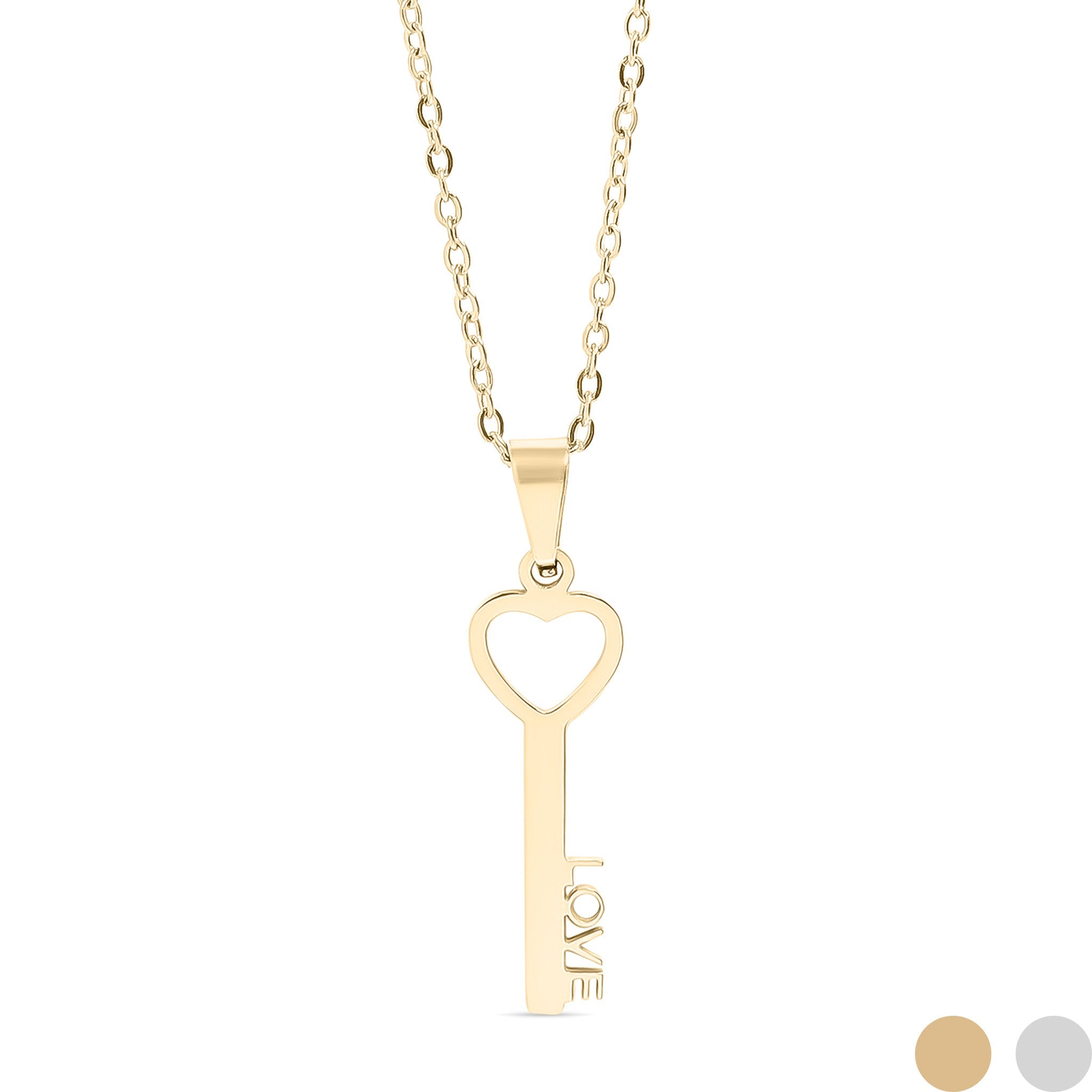 18K Gold PVD Stainless Steel Love Key Pendant Necklace