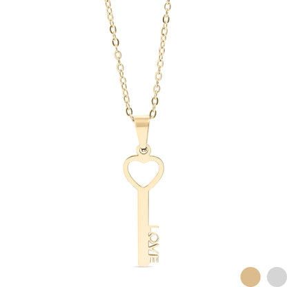 18K Gold PVD Stainless Steel Love Key Pendant Necklace