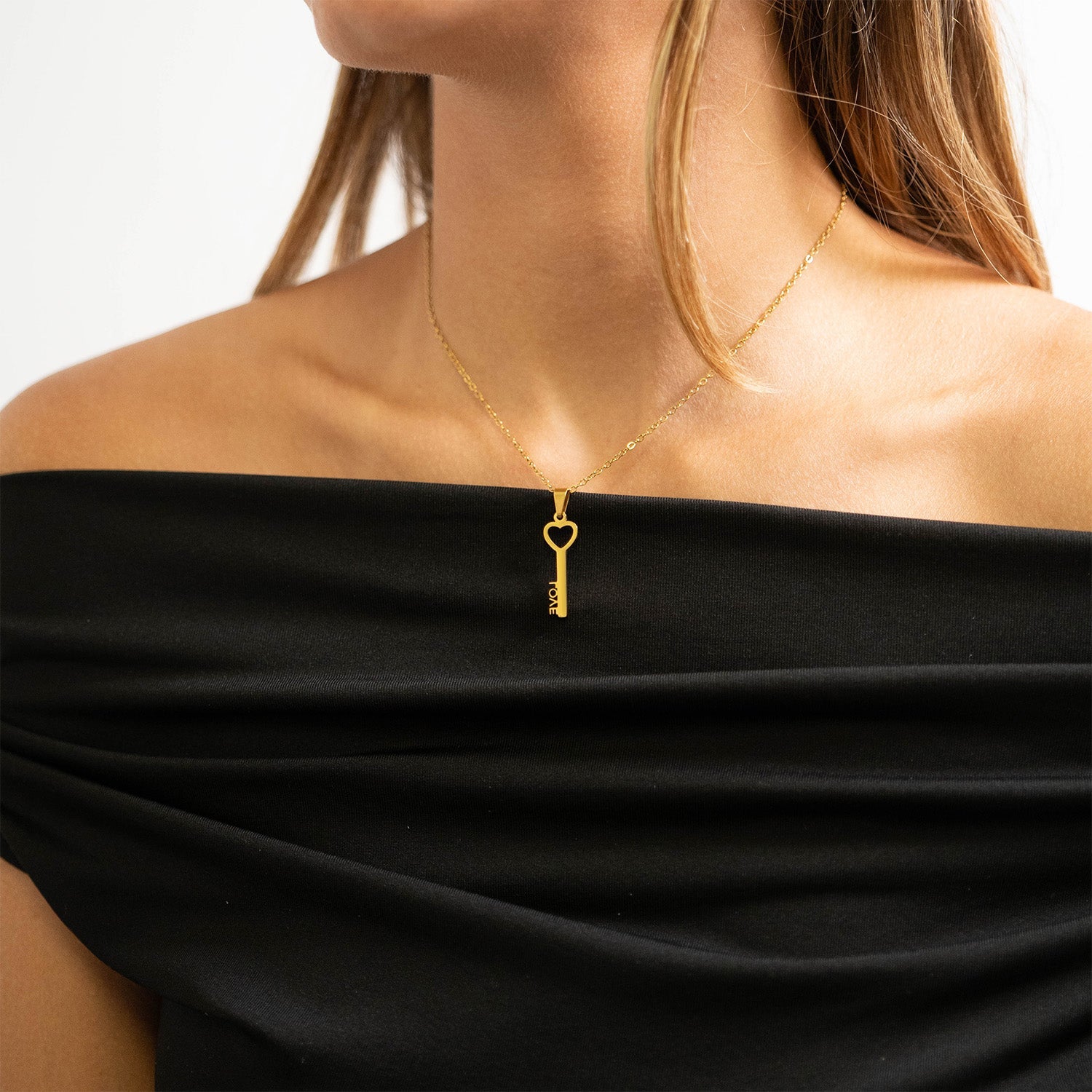 18K Gold PVD Stainless Steel Love Key Pendant Necklace