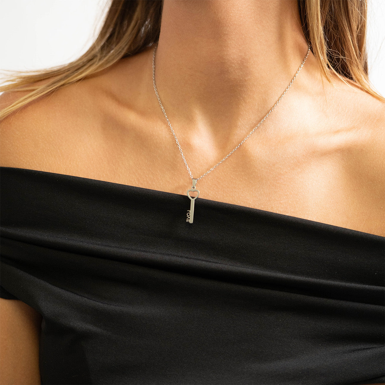 18K Gold PVD Stainless Steel Love Key Pendant Necklace