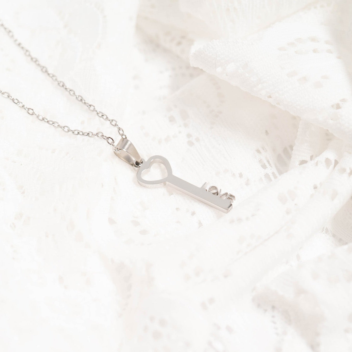 18K Gold PVD Stainless Steel Love Key Pendant Necklace