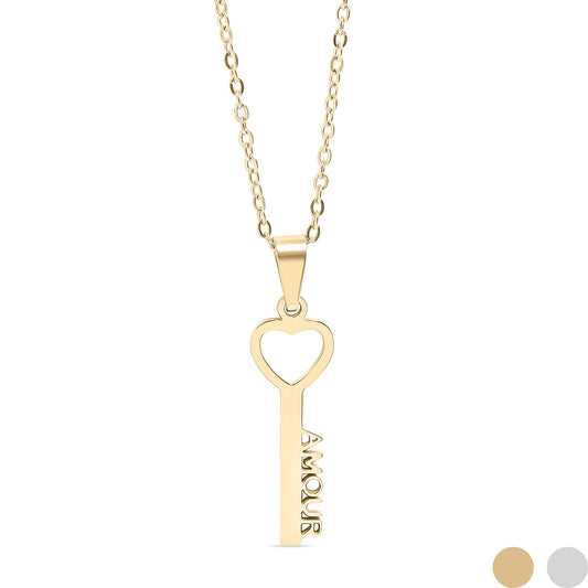 18K Gold PVD Stainless Steel Amour Key Pendant Necklace