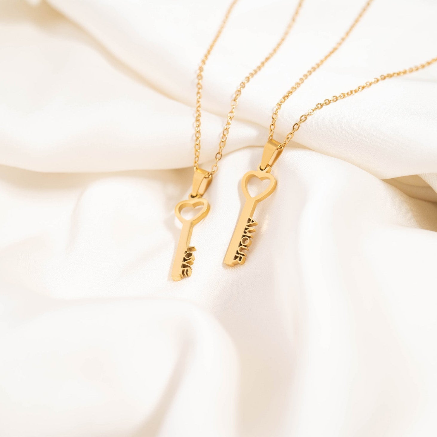 18K Gold PVD Stainless Steel Love Key Pendant Necklace