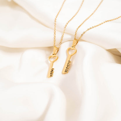 18K Gold PVD Stainless Steel Love Key Pendant Necklace