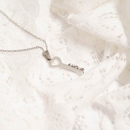 18K Gold PVD Stainless Steel Amour Key Pendant Necklace
