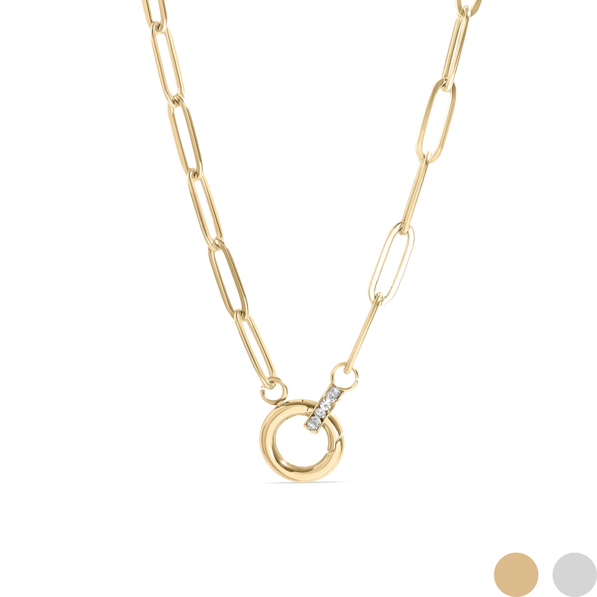 18K Gold PVD Paperclip CZ Carabiner Charm Holder Necklace