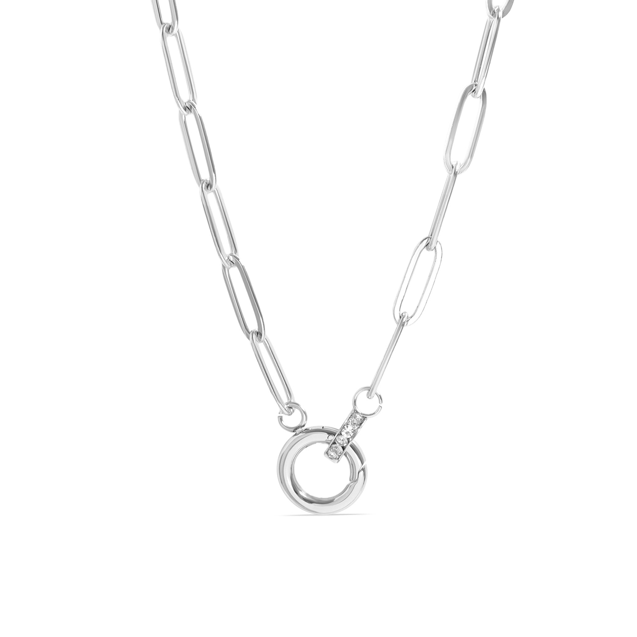18K Gold PVD Paperclip CZ Carabiner Charm Holder Necklace
