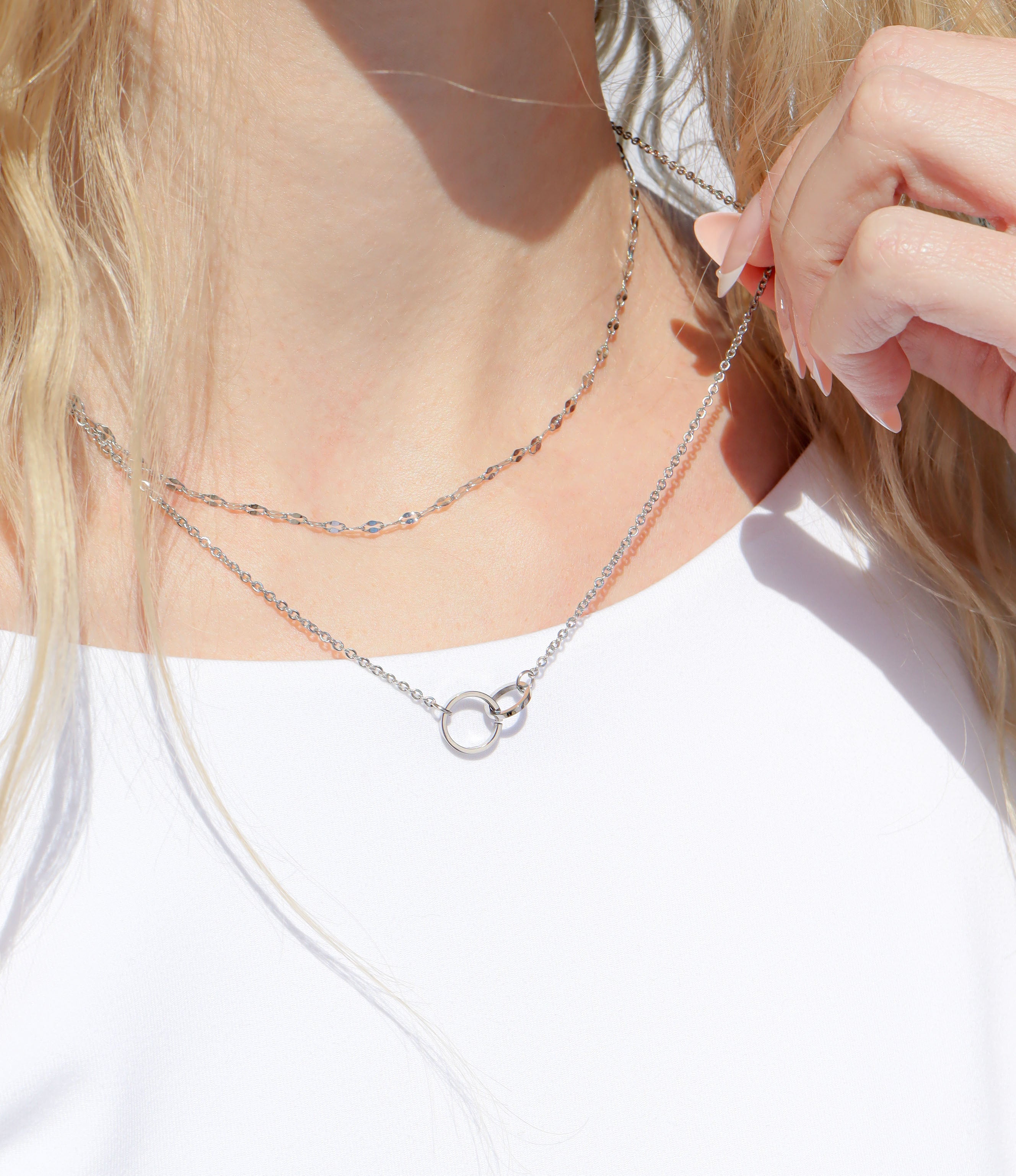 18K Gold PVD Stainless Steel Intertwined Rings Necklace