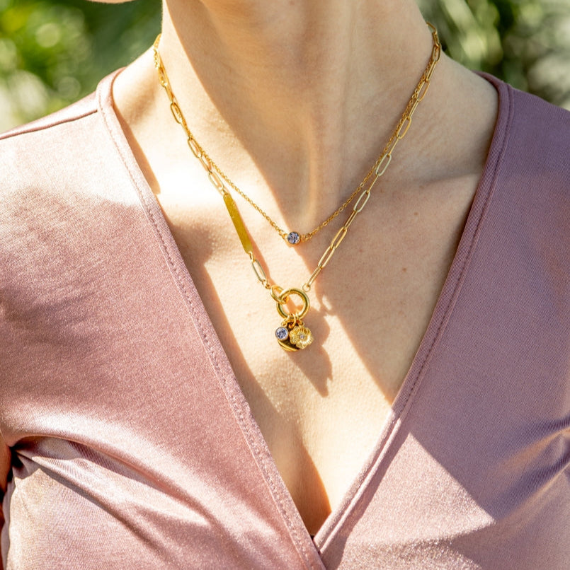 18K Gold PVD Engravable Paperclip Charm Holder Necklace