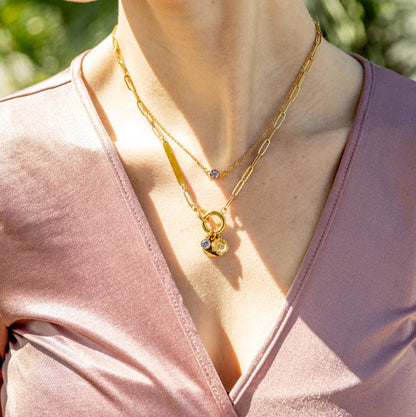 18K Gold PVD Engravable Paperclip Charm Holder Necklace